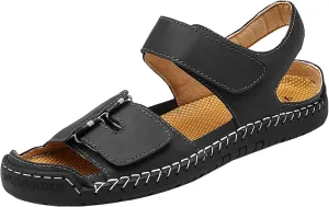 Mens Leather Sandals Hollow Closed Toe Summer Outdoor Casual Beach Shoes
