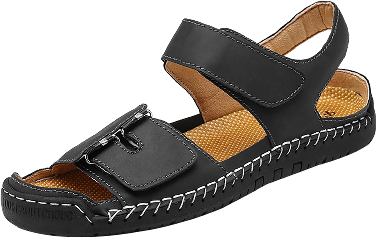 Mens Leather Sandals Hollow Closed Toe Summer Outdoor Casual Beach Shoes