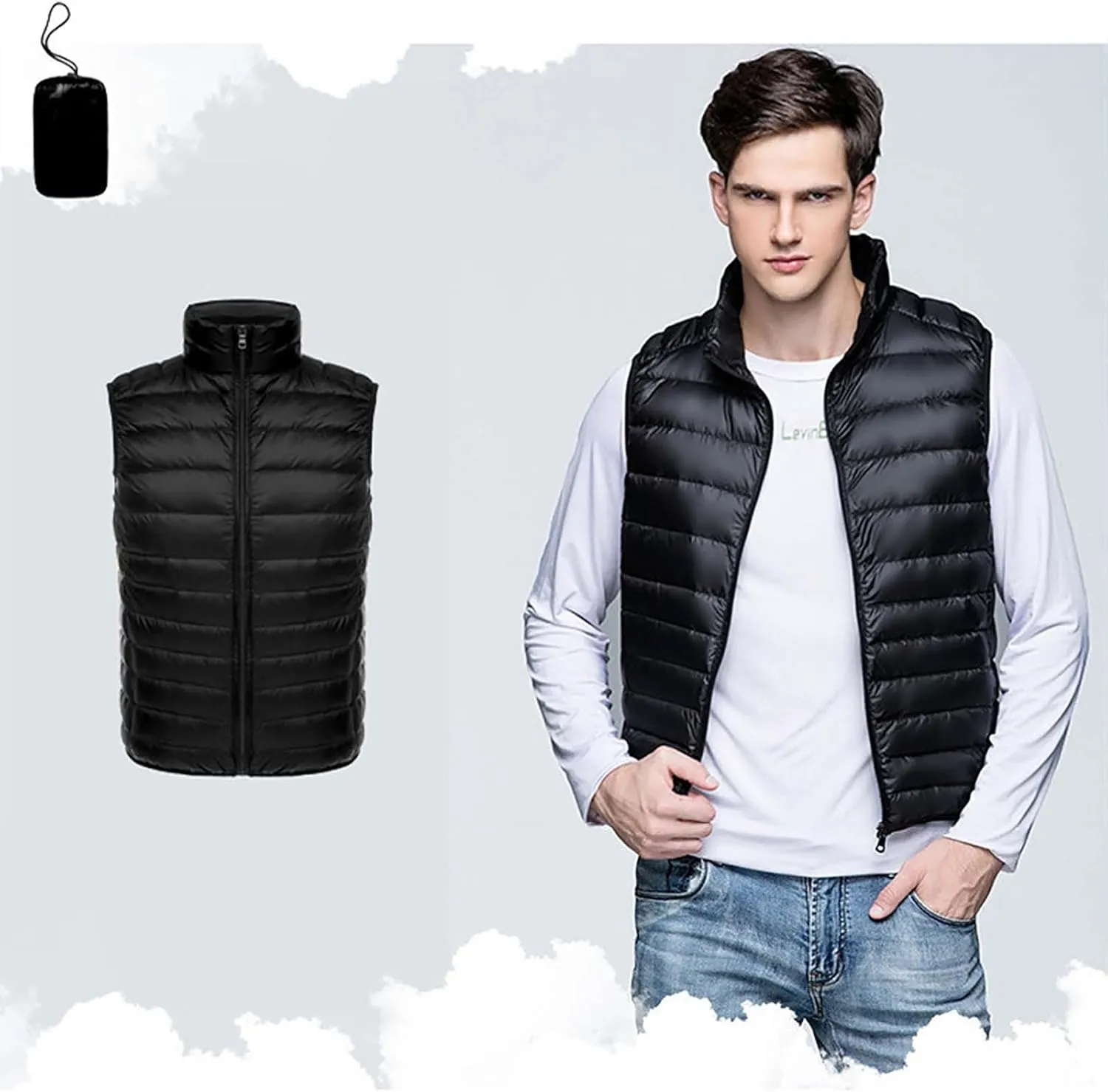 Men's Lightweight Puffer Vest Packable Warm Quilted Sleeveless Jacket Coats Waterproof Plain Outerwear for Work