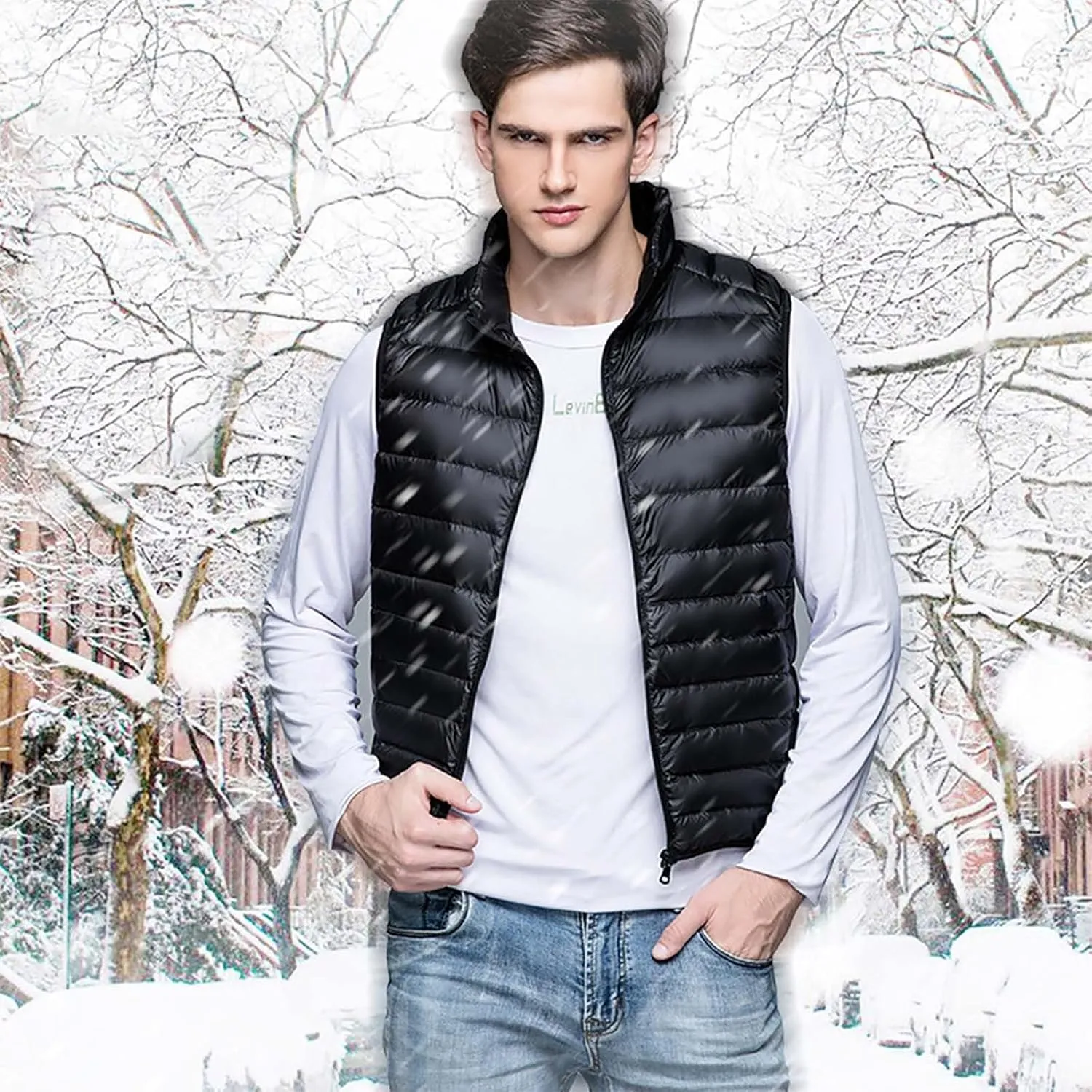 Men's Lightweight Puffer Vest Packable Warm Quilted Sleeveless Jacket Coats Waterproof Plain Outerwear for Work