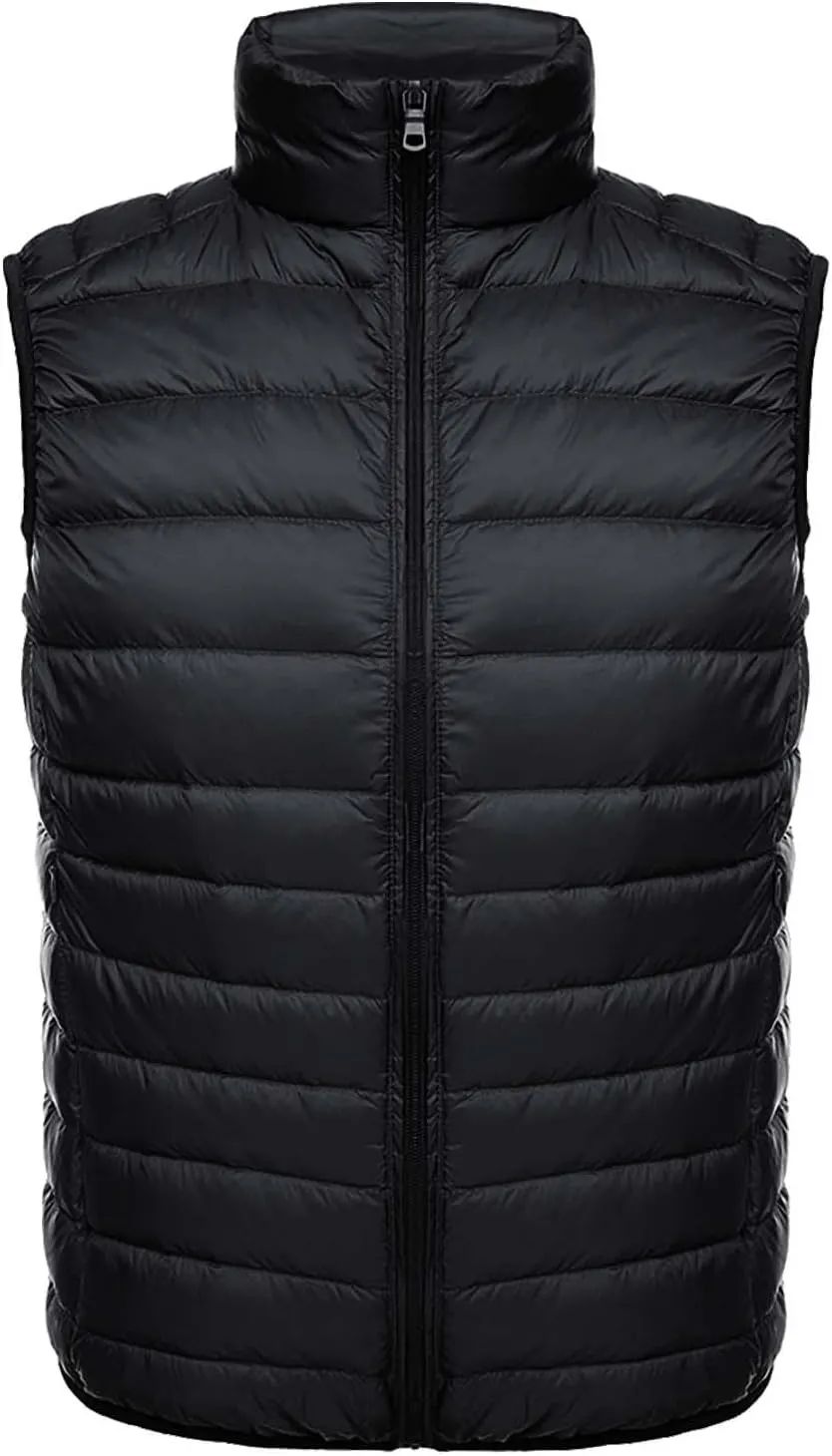 Men's Lightweight Puffer Vest Packable Warm Quilted Sleeveless Jacket Coats Waterproof Plain Outerwear for Work