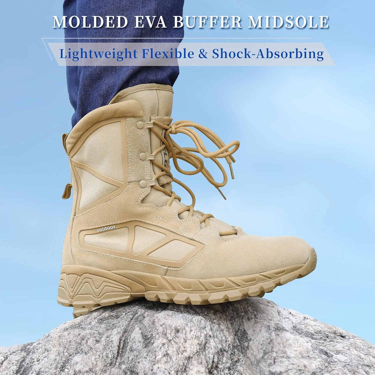 Men's Military Tactical Work Boots Lightweight Side Zipper Army Combat Hiking Boots