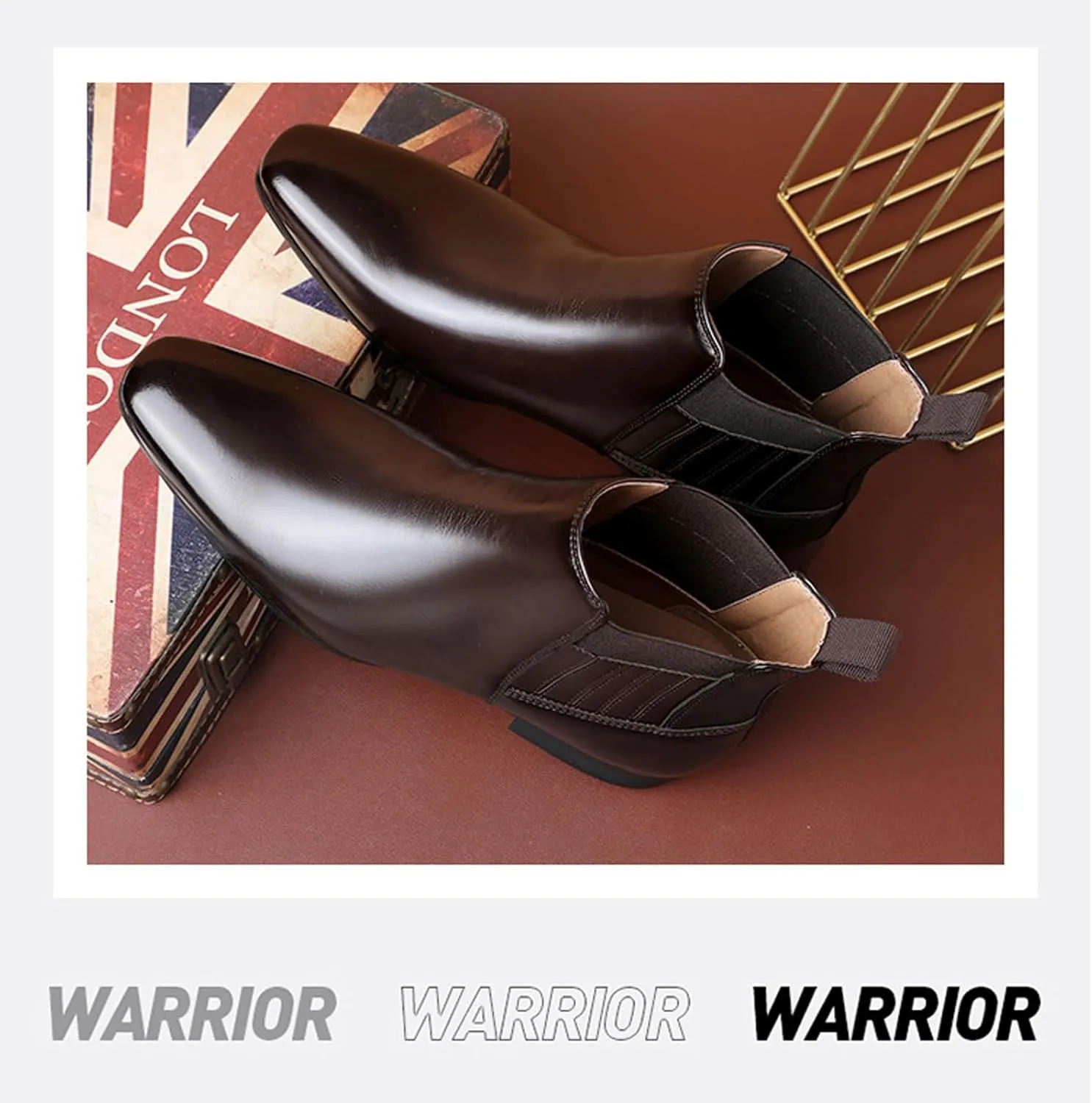Men's Patent Leather Low Heel Mid Top Dress Chelsea Boots Classic Retro Pointed Toe Business Work Elastic Slip-on Boots Casual Comfortable Oxfords Ankle Boots