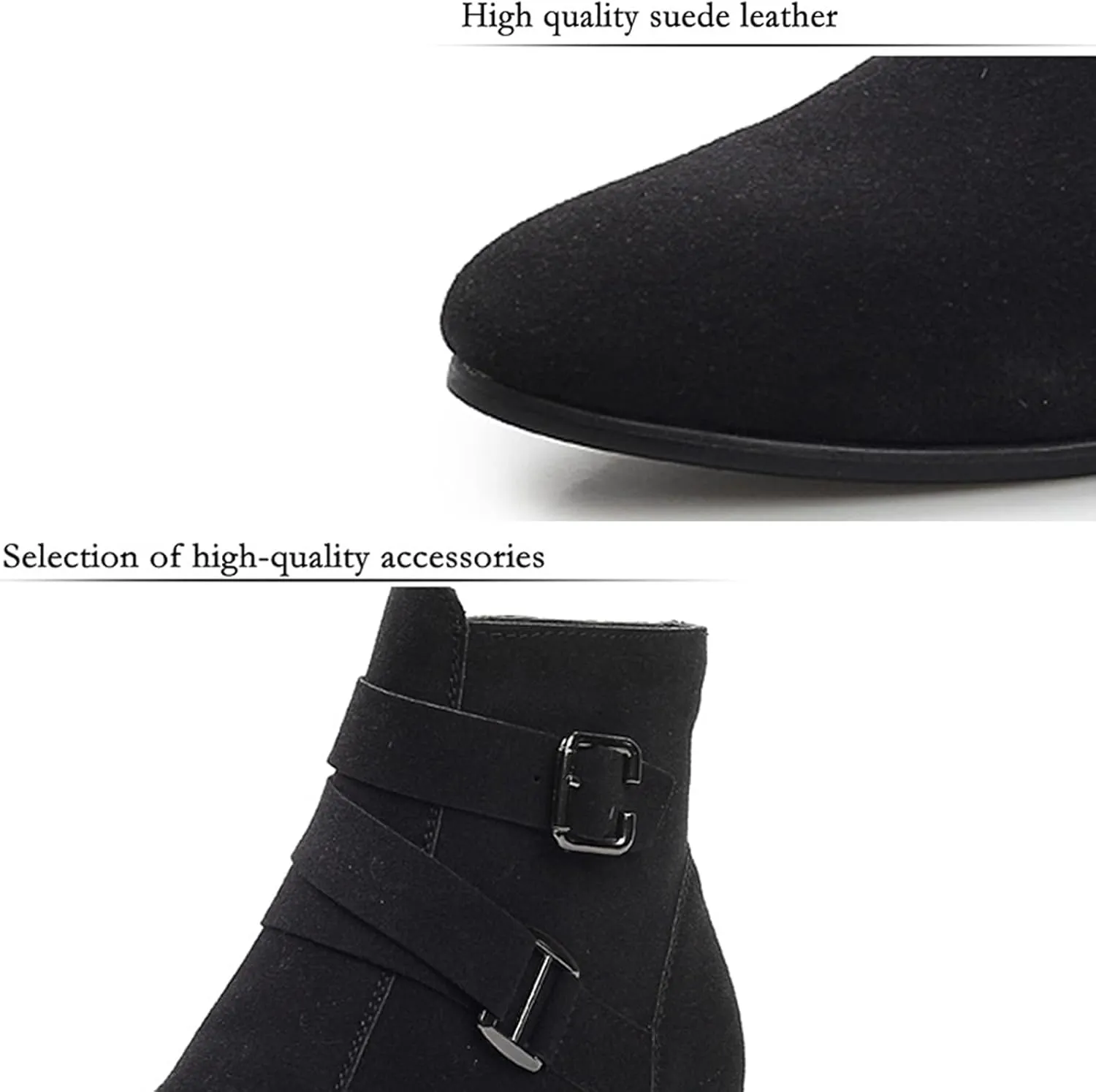 Men'S PU Block Heel Dress Chelsea Boots With Side Zipper Pointed Double Buckle Chunky Heel Non-Slip Business Chukka Motorcycle Comfortable Walking Ankle Boots