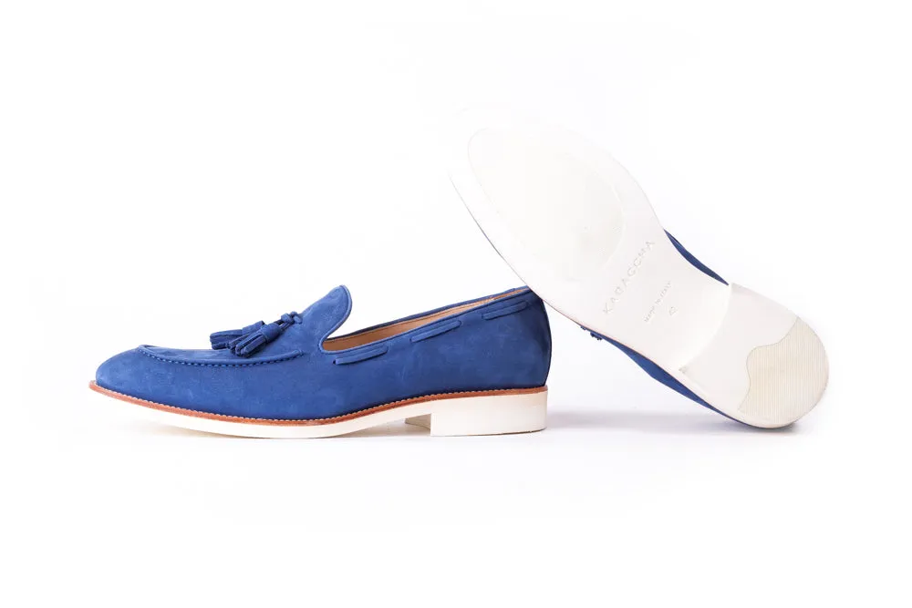 Men's Royal Blue & Tan Accented Tassel Loafer with Beige Sole (EX164)