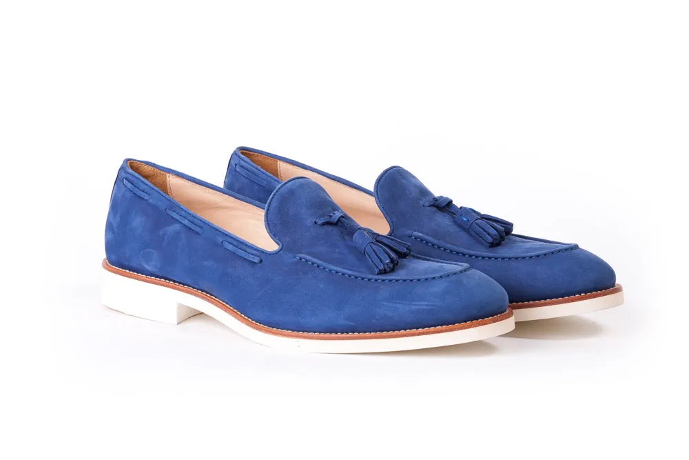 Men's Royal Blue & Tan Accented Tassel Loafer with Beige Sole (EX164)