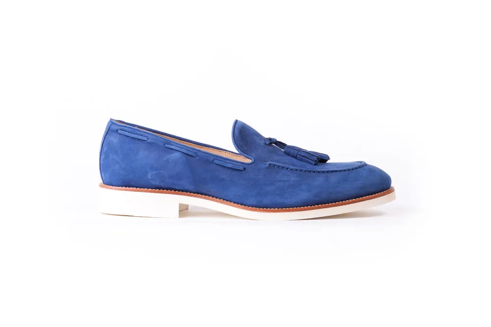 Men's Royal Blue & Tan Accented Tassel Loafer with Beige Sole (EX164)