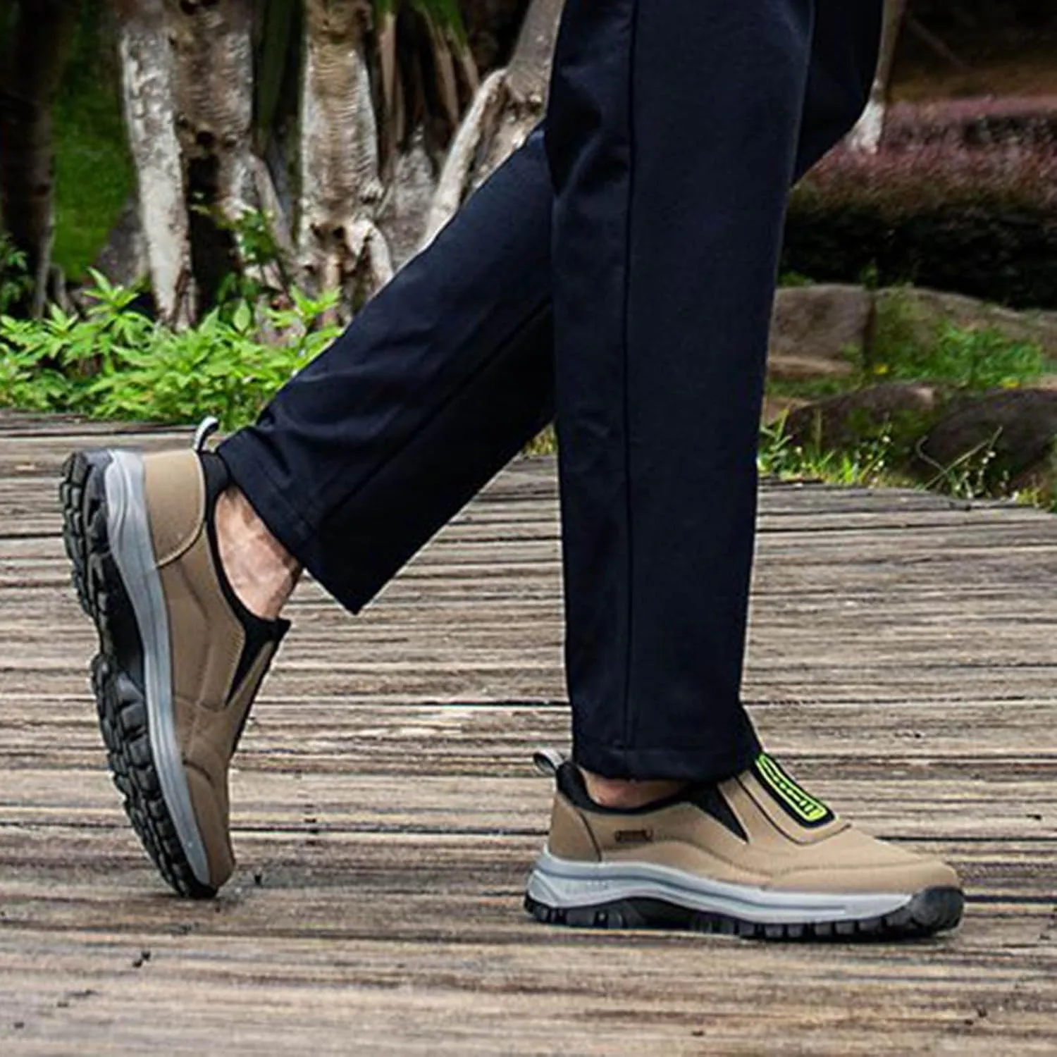 Men's Walking Shoes Waterproof Hiking Shoes Slip on Orthopedic Sneakers Outdoor Non Slip Shoes Casual Trail Shoes