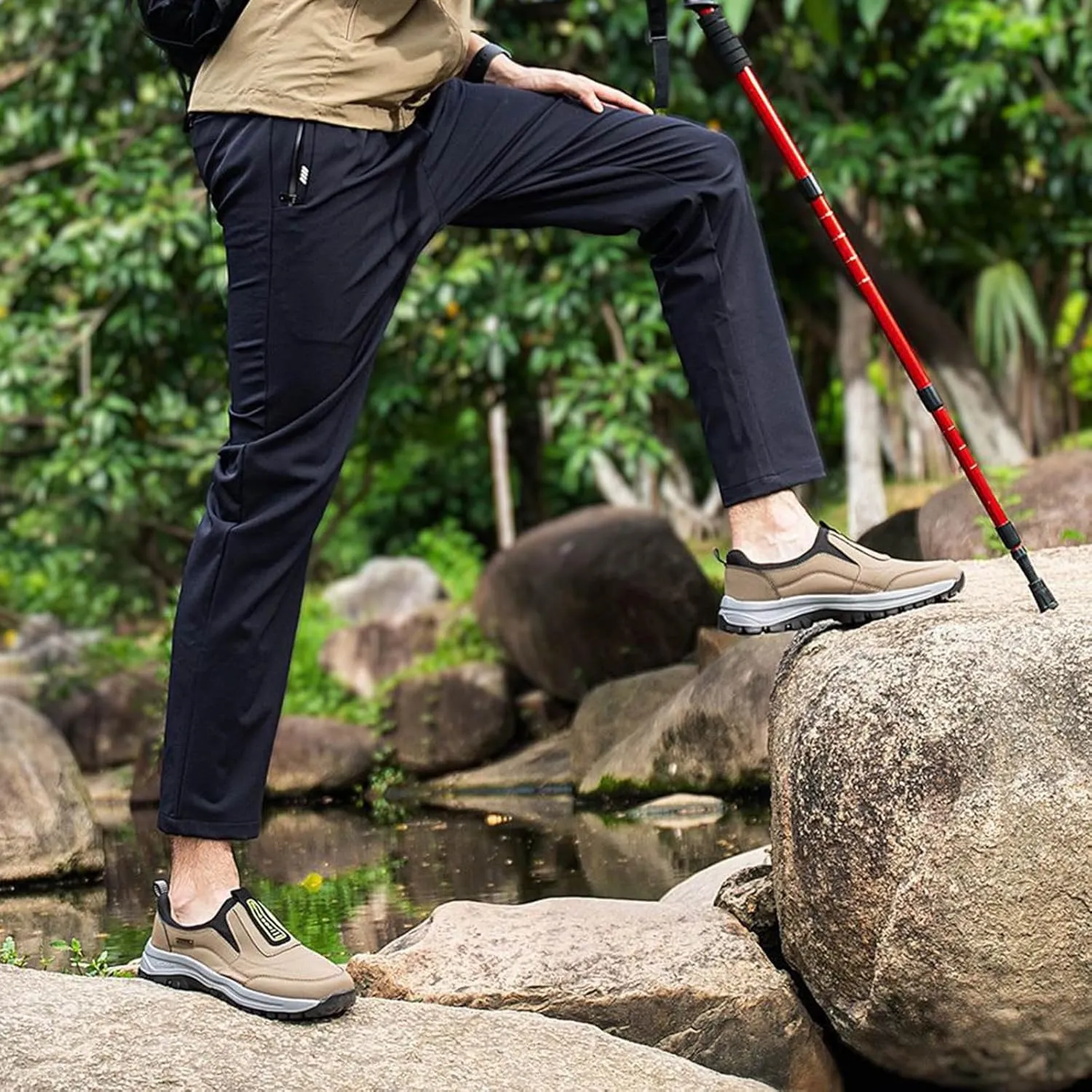 Men's Walking Shoes Waterproof Hiking Shoes Slip on Orthopedic Sneakers Outdoor Non Slip Shoes Casual Trail Shoes