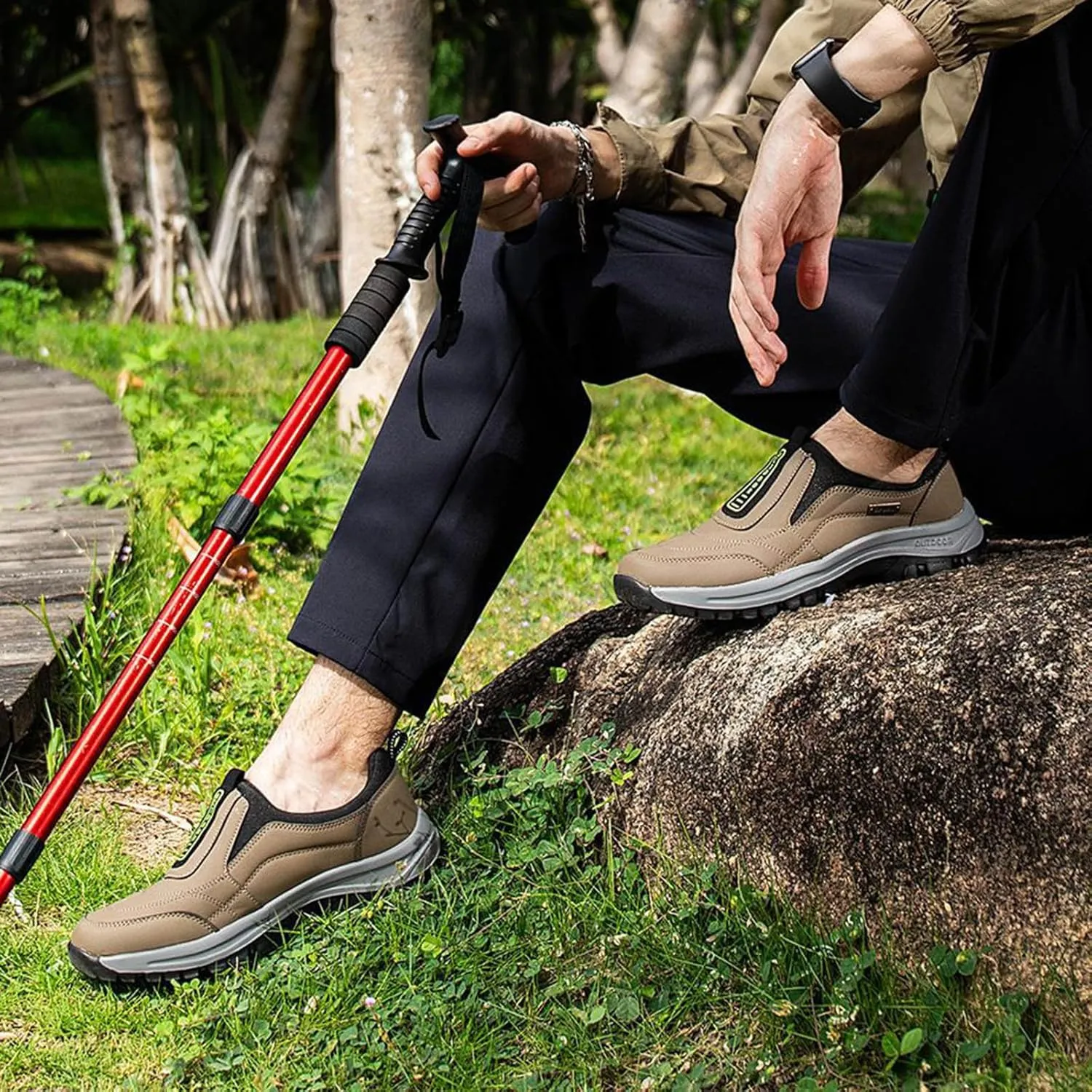 Men's Walking Shoes Waterproof Hiking Shoes Slip on Orthopedic Sneakers Outdoor Non Slip Shoes Casual Trail Shoes