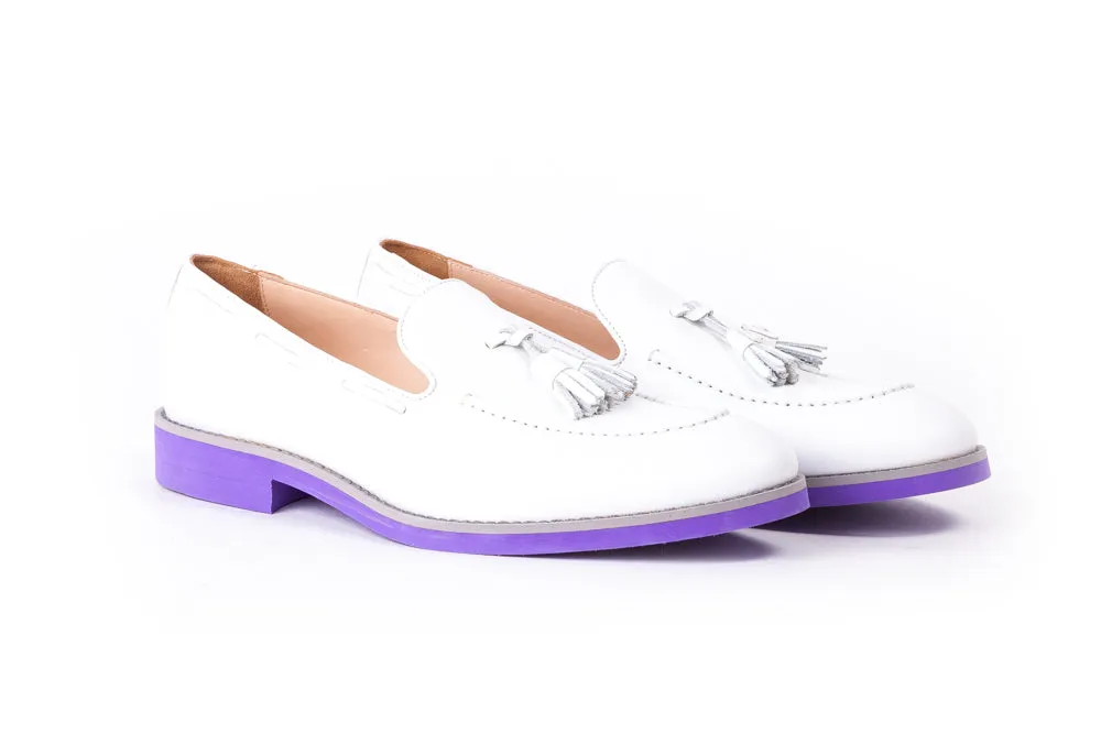 Men's White & Grey Accented Tassel Loafer with Purple Sole (EX-150)