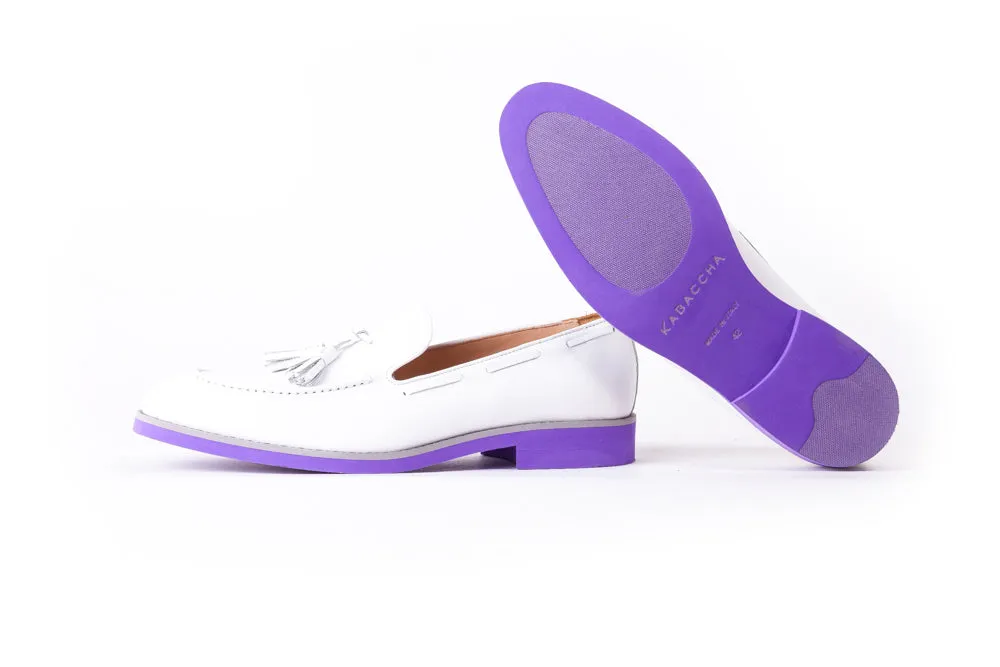 Men's White & Grey Accented Tassel Loafer with Purple Sole (EX-150)