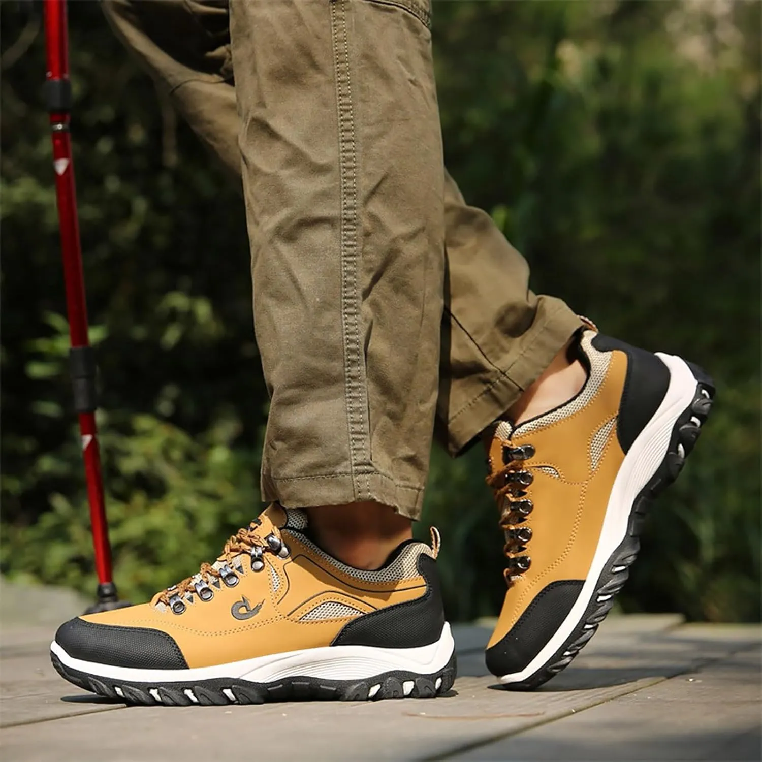 Men's Wide Hiking Shoes Slip on Loafers Trekking Trails Sneakers Waterproof Walking Shoes with Arch Support