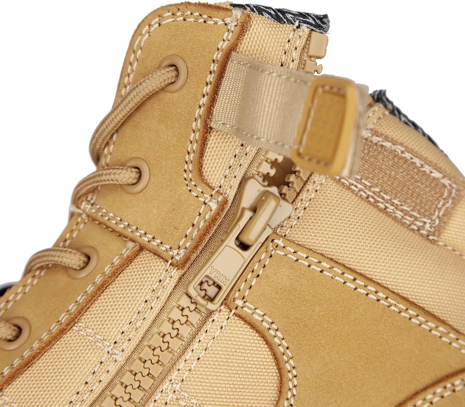 Men's Work Boots, Nubuck Leather Steel Toes Work Shoes, YKK Zipper, 6 Inch, SD, Anti-Puncture (AT501, Wheat)