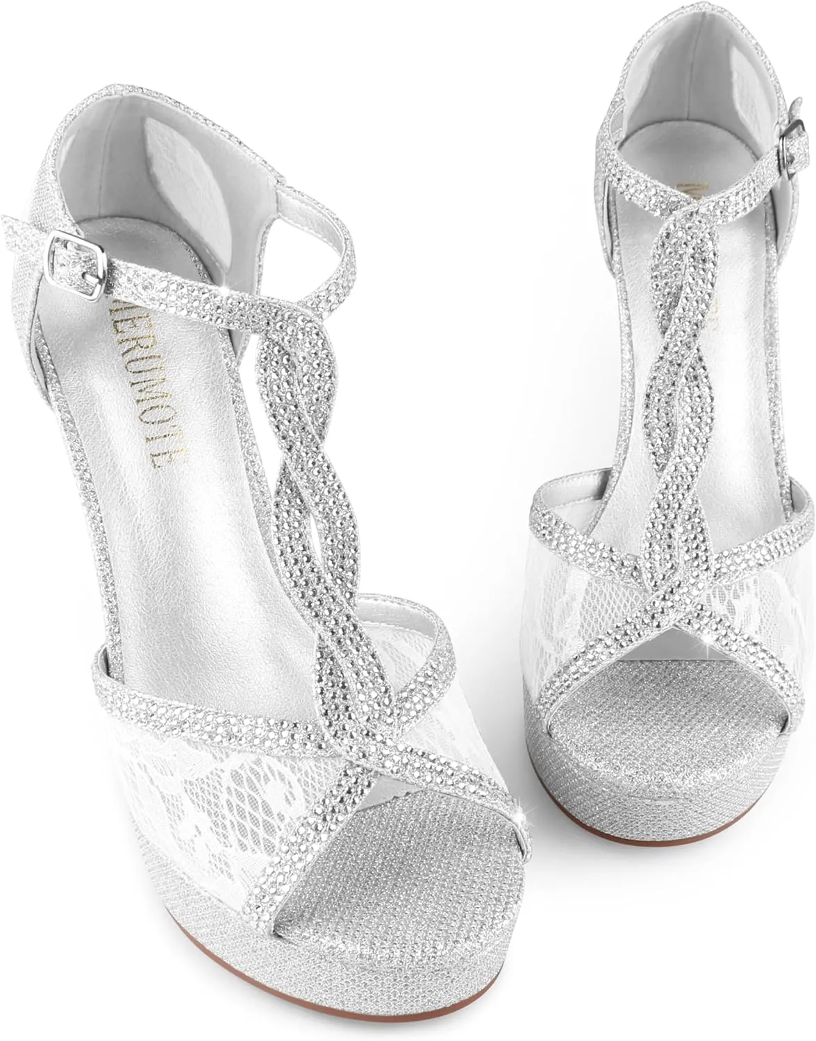 MEROMOTE Women's Peep Toe Platform 5 inch Stiletto Heels Ankle Strap Lace Heels Sexy Prom Shoes