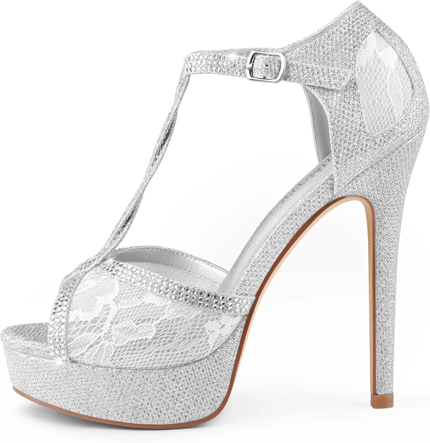MEROMOTE Women's Peep Toe Platform 5 inch Stiletto Heels Ankle Strap Lace Heels Sexy Prom Shoes
