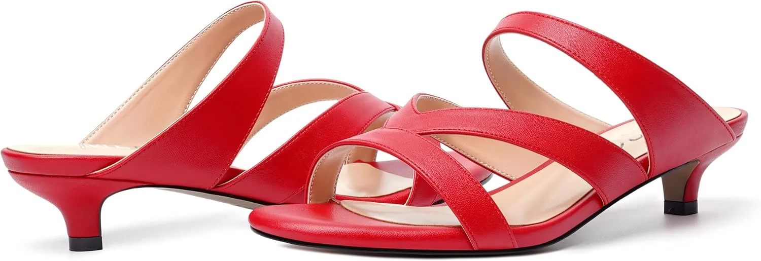 MERRORI Womens Matte Casual Open Toe Slip On Evening Slingback Kitten Low Heel Heeled Sandals 1.5 Inch