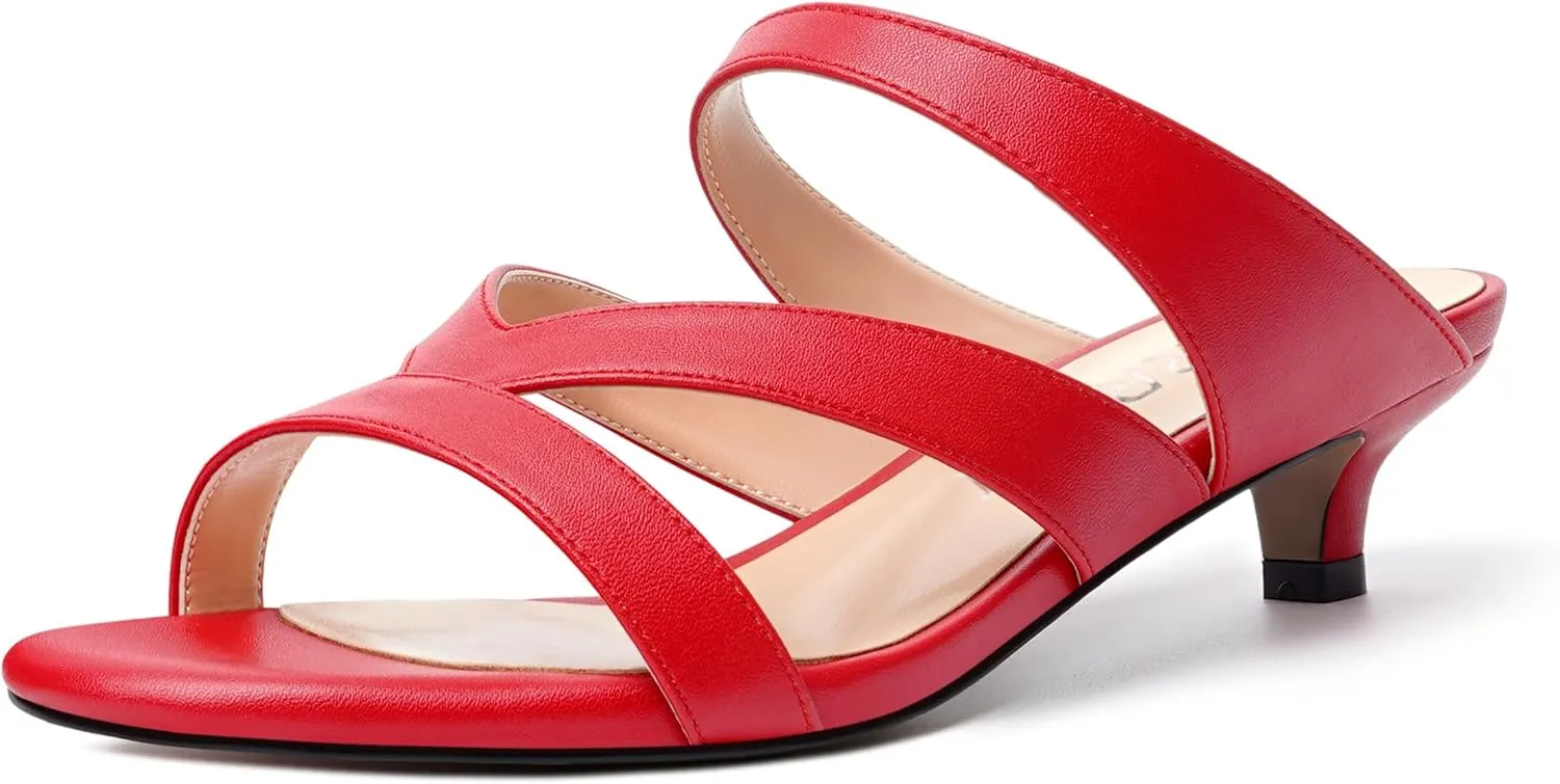 MERRORI Womens Matte Casual Open Toe Slip On Evening Slingback Kitten Low Heel Heeled Sandals 1.5 Inch