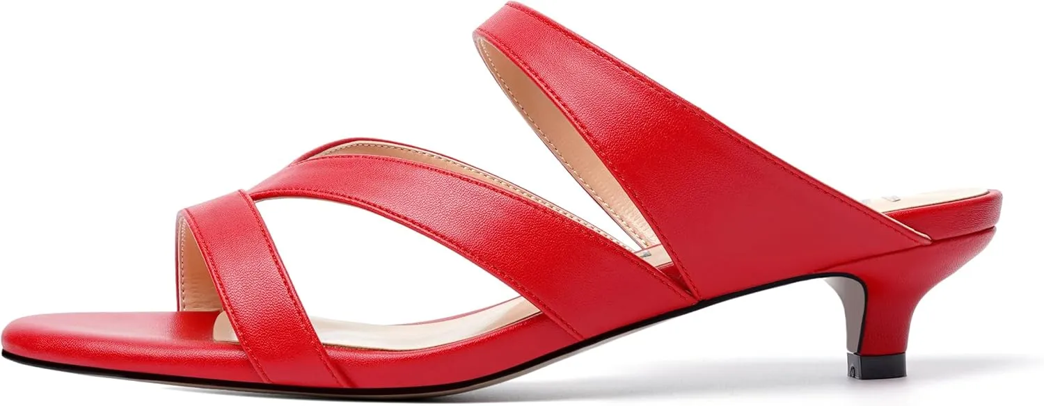 MERRORI Womens Matte Casual Open Toe Slip On Evening Slingback Kitten Low Heel Heeled Sandals 1.5 Inch