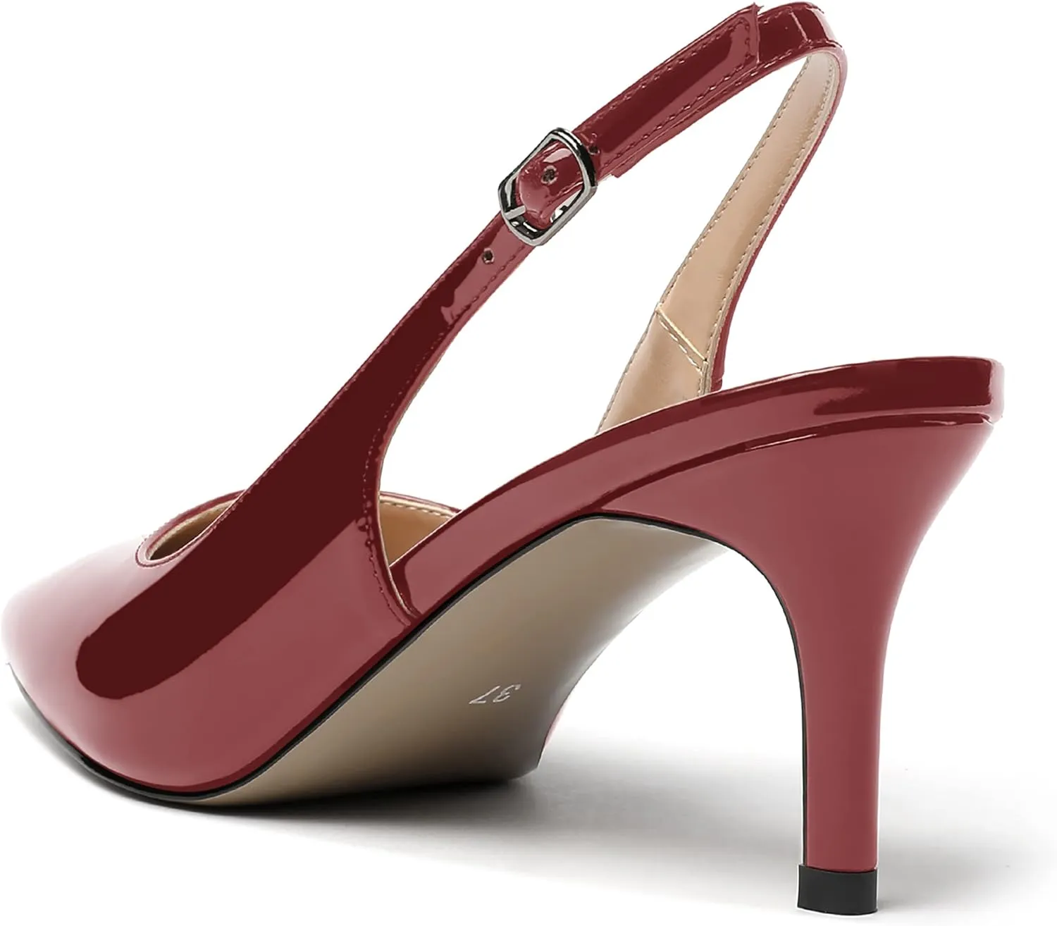 MERRORI Women's Slingback Stiletto Mid Heel Pumps Shoes Square Toe Patent Dess Shoes Womens Pumps 2.5 Inch
