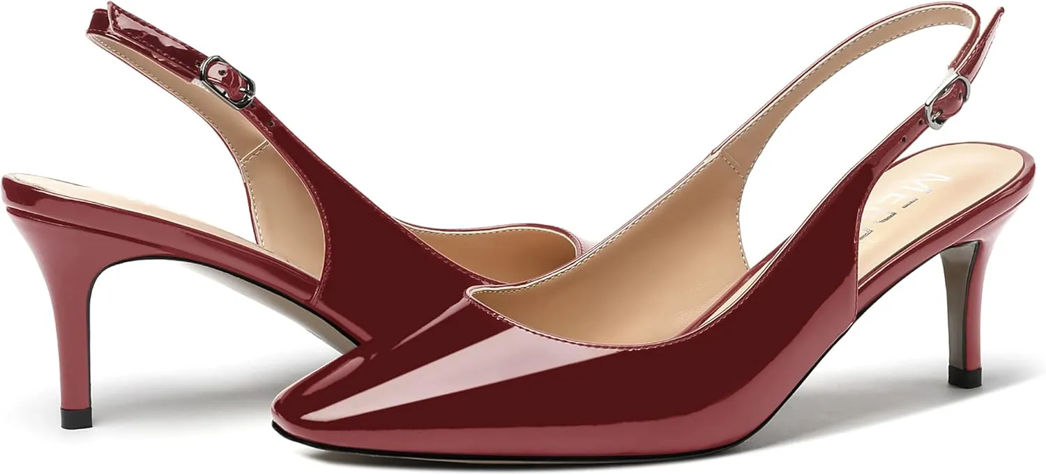 MERRORI Women's Slingback Stiletto Mid Heel Pumps Shoes Square Toe Patent Dess Shoes Womens Pumps 2.5 Inch