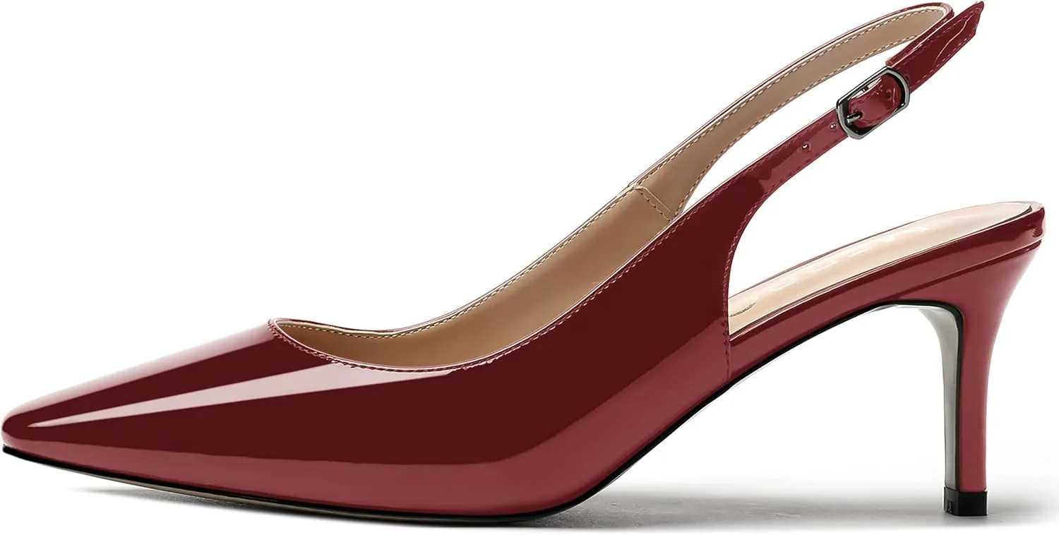 MERRORI Women's Slingback Stiletto Mid Heel Pumps Shoes Square Toe Patent Dess Shoes Womens Pumps 2.5 Inch