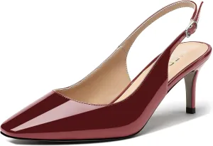 MERRORI Women's Slingback Stiletto Mid Heel Pumps Shoes Square Toe Patent Dess Shoes Womens Pumps 2.5 Inch