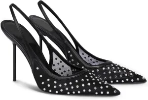Mesh Slingback Heels for Women Sparkly Rhinestone Stilettos High Heel Pumps Women’s Pointed Toe Sandals Slip On Party Wedding Dress Shoes