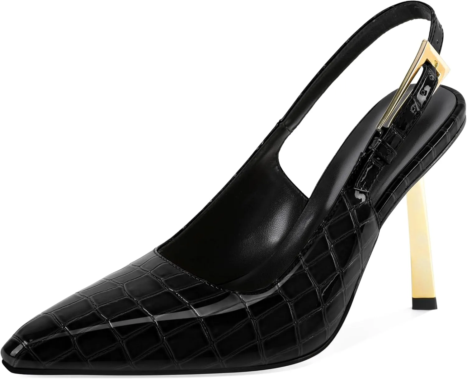 Mettesally Sling Back Heels Women High Heels Closed Toe Gold Heels Pumps Metal Buckle Shoes 4 Inch
