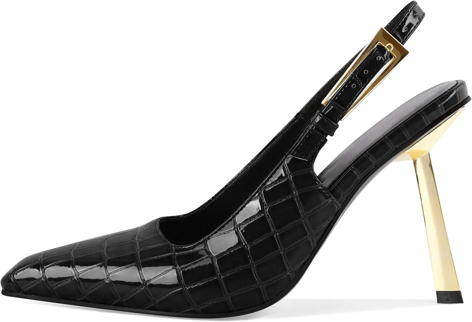 Mettesally Sling Back Heels Women High Heels Closed Toe Gold Heels Pumps Metal Buckle Shoes 4 Inch