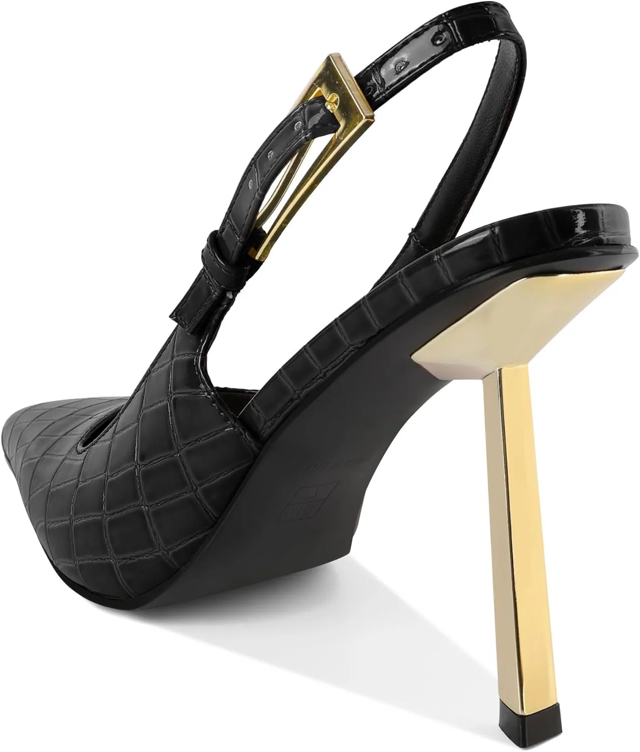 Mettesally Sling Back Heels Women High Heels Closed Toe Gold Heels Pumps Metal Buckle Shoes 4 Inch
