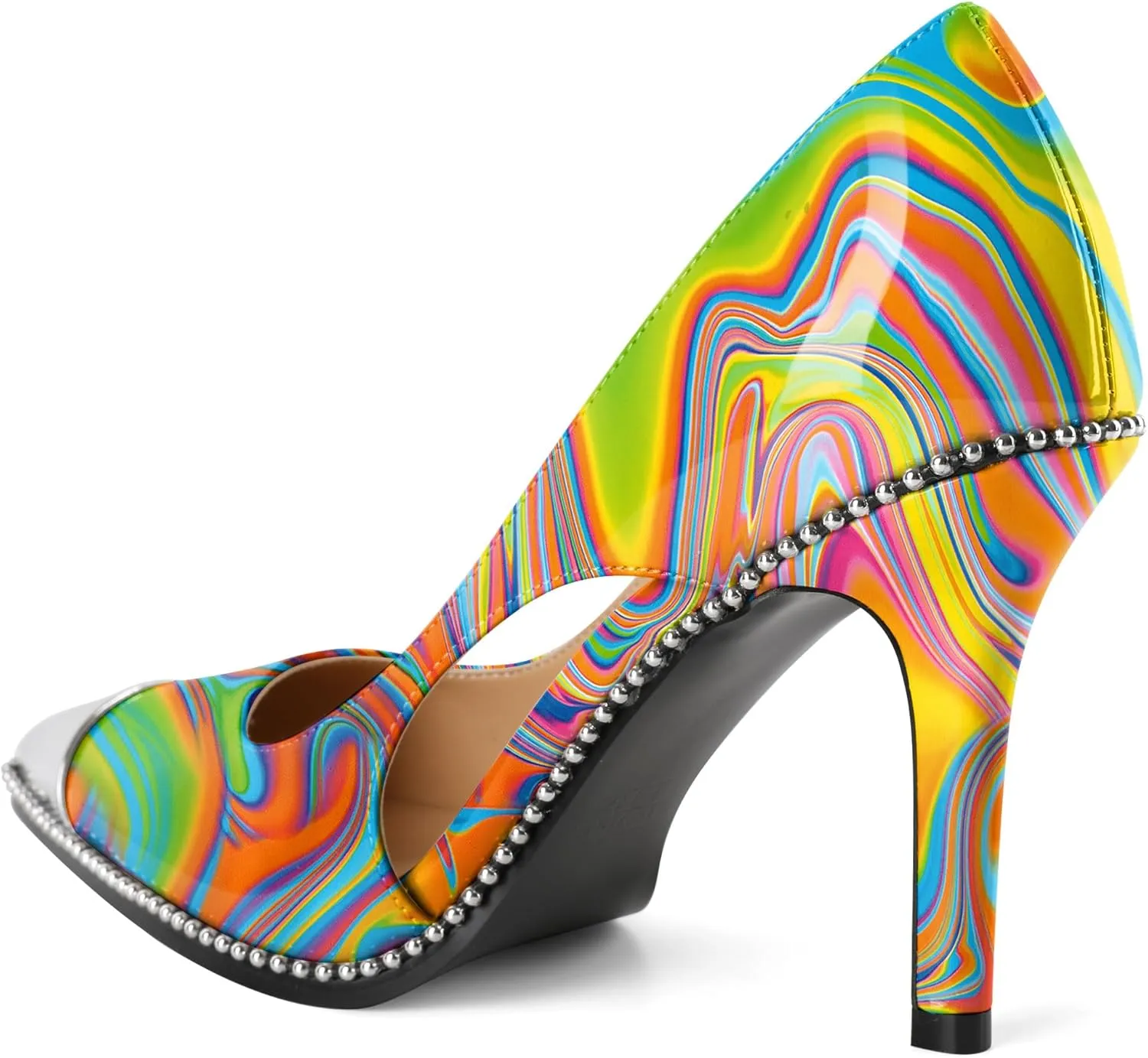 Mettesally Stiletto Heels Beaded Pumps for Women Sliver Cap Pointed Toe Pumps Sexy Cut Out High Heels for Women Dressy Causal 3.5 Inch