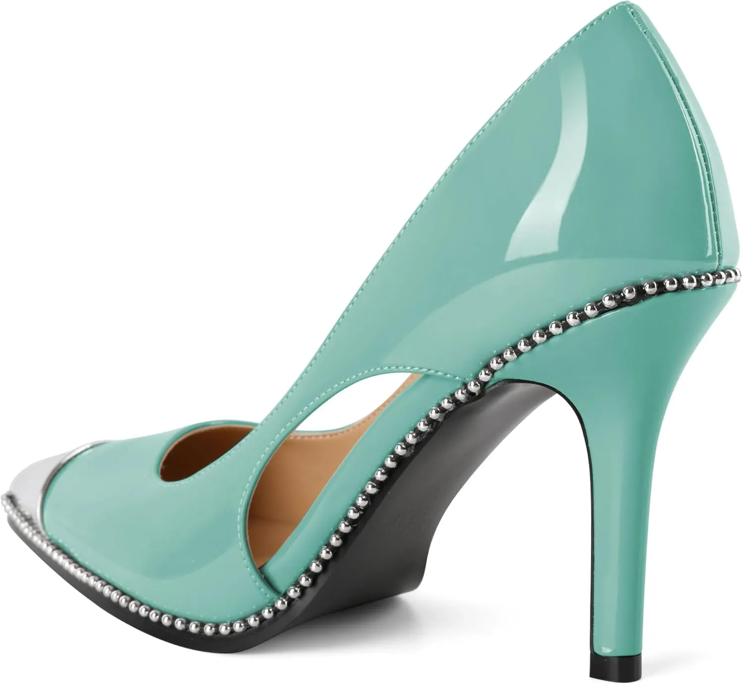 Mettesally Stiletto Heels Beaded Pumps for Women Sliver Cap Pointed Toe Pumps Sexy Cut Out High Heels for Women Dressy Causal 3.5 Inch