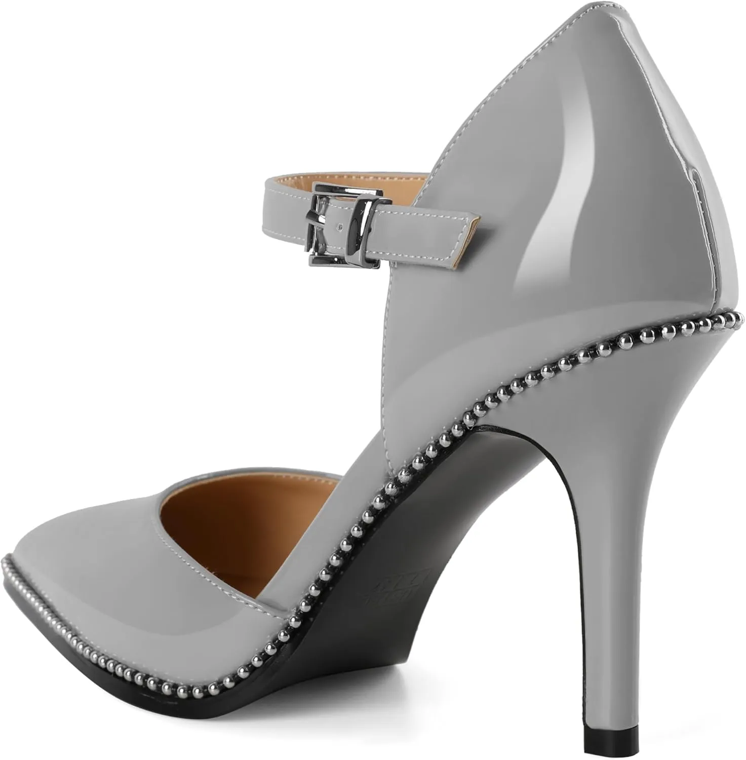 Mettesally Women High Heels Closed Pointed Toe Heels Stilettos Beaded Pumps Ankle Strap Women Pumps Shoes 3.5 Inch