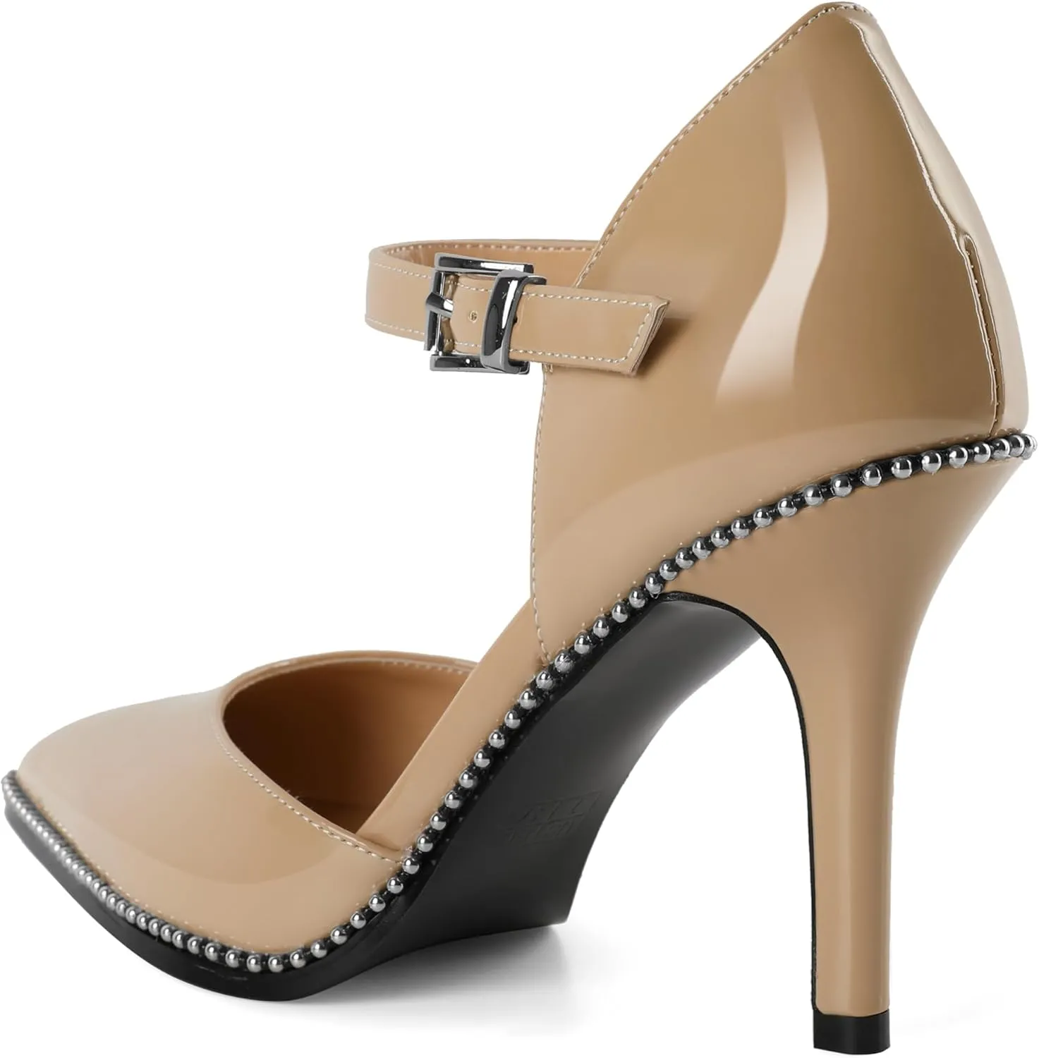 Mettesally Women High Heels Closed Pointed Toe Heels Stilettos Beaded Pumps Ankle Strap Women Pumps Shoes 3.5 Inch