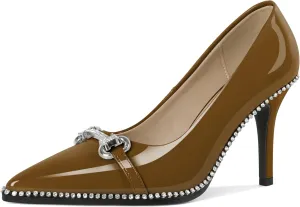 Mettesally Women High Heels Rhinestones Stiletto Pumps Closed Pointed Toe Heels Party Wedding Dress Shoes 3.5 Inch