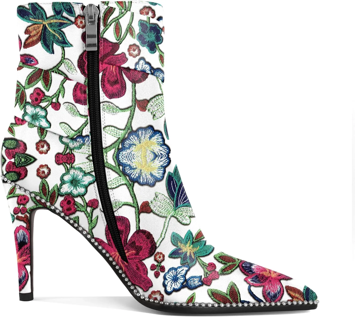 Mettesally Womens Ankle Boots Pointed Toe High Heel Stiletto Beaded Boots for Women Size Zipper Fall Booties 3.8 Inches