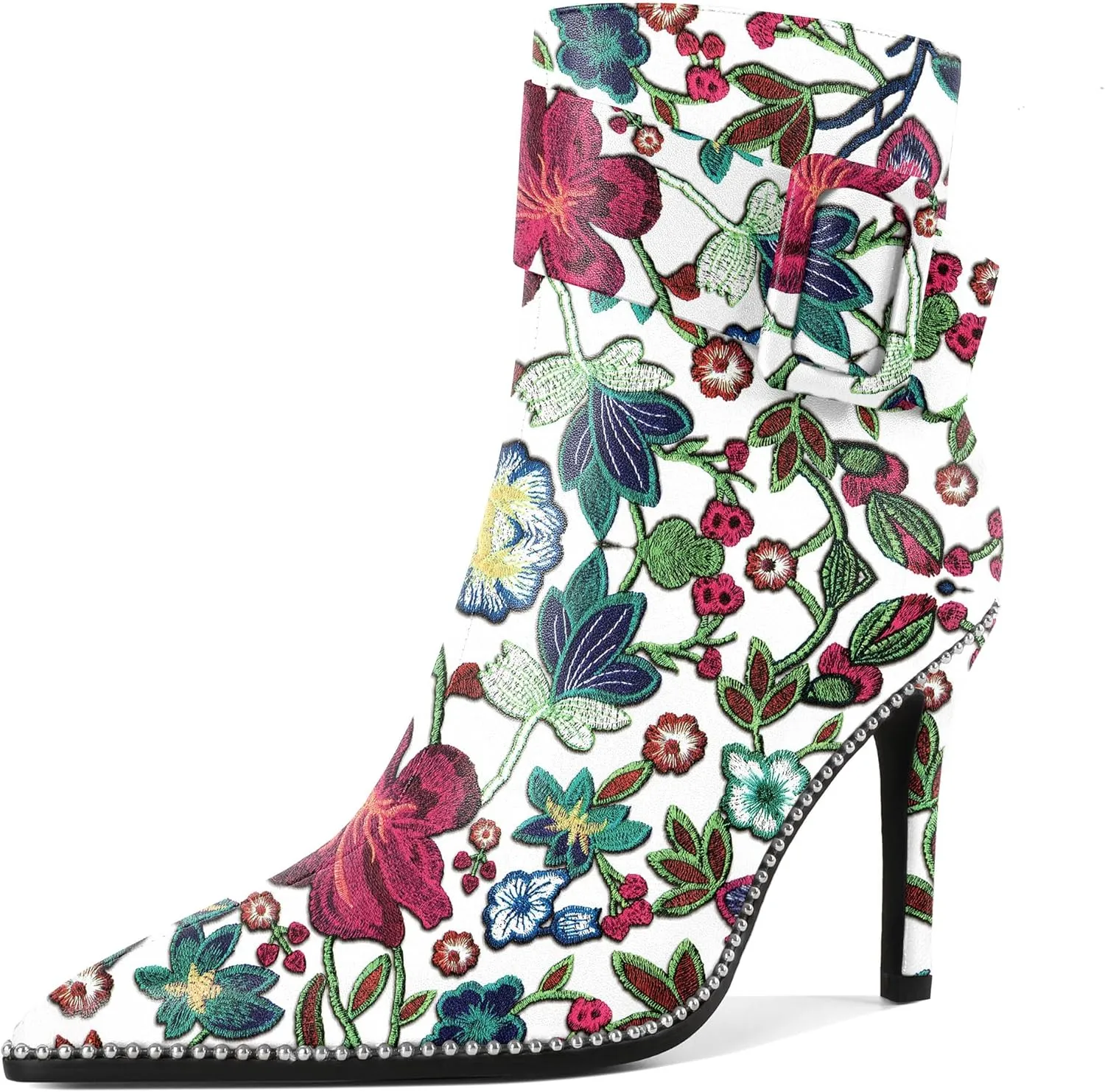 Mettesally Womens Ankle Boots Pointed Toe High Heel Stiletto Beaded Boots for Women Size Zipper Fall Booties 3.8 Inches