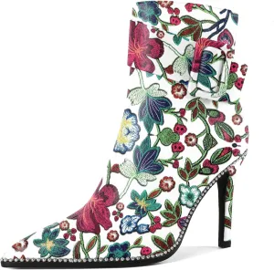 Mettesally Womens Ankle Boots Pointed Toe High Heel Stiletto Beaded Boots for Women Size Zipper Fall Booties 3.8 Inches