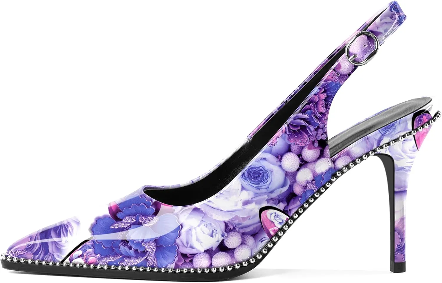 Mettesally Women's Beaded Slingback Pumps Stilettos Heels Closed Pointed Toe Fashion Dress Shoes 3.5 Inches