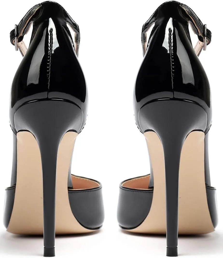 Mettesally Women's High Heels Pointed Toe T-Strap Pumps Ankle Strap Stilettos Mary Jane D'Orsay Sexy Wedding Party Sandals Shoes