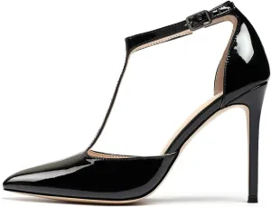 Mettesally Women's High Heels Pointed Toe T-Strap Pumps Ankle Strap Stilettos Mary Jane D'Orsay Sexy Wedding Party Sandals Shoes
