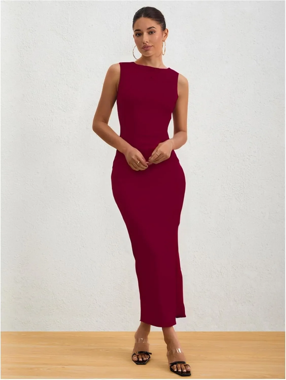 Milumia Women's Sleeveless Boat Neck Ruched Bodycon Maxi Dress Cocktail Long Dresses Elegant