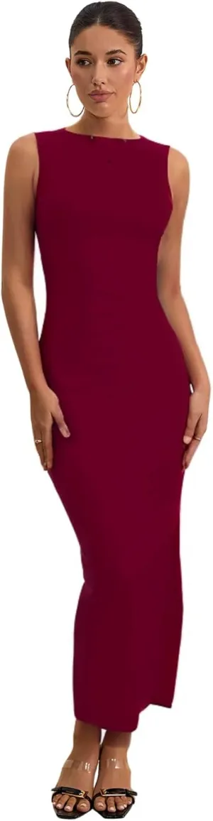 Milumia Women's Sleeveless Boat Neck Ruched Bodycon Maxi Dress Cocktail Long Dresses Elegant