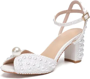 Minishion Stiletto High Heel Wedding Shoes for Women Slingback Sexy Formal Evening Prom Sandals with Pearls Decoration