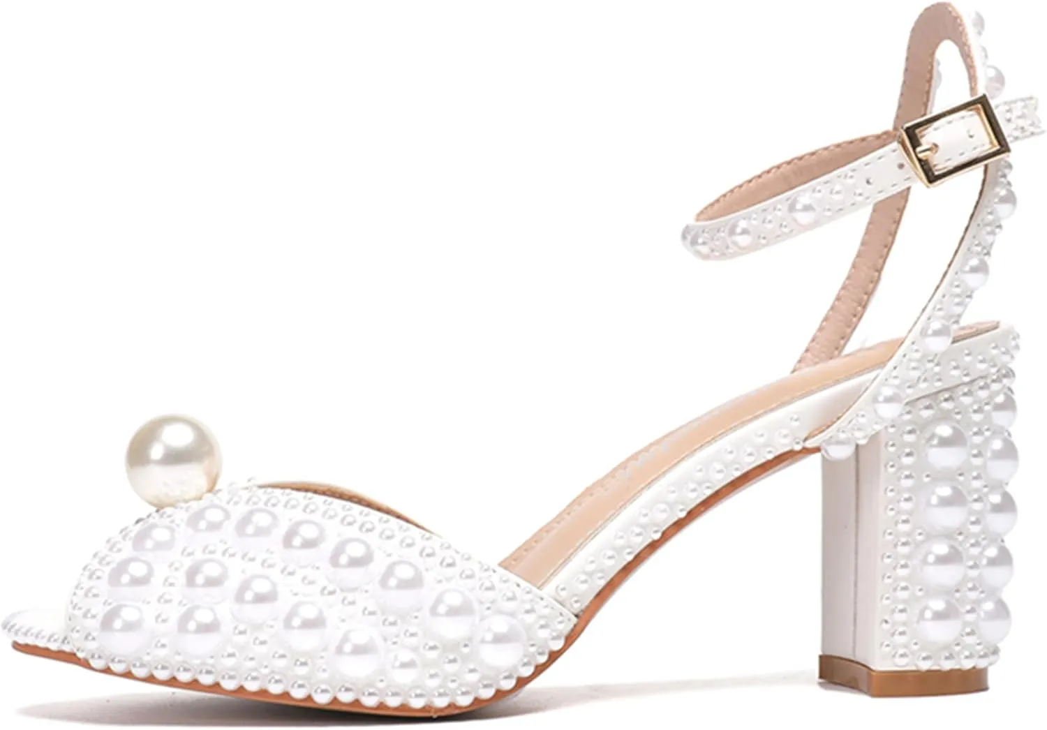 Minishion Stiletto High Heel Wedding Shoes for Women Slingback Sexy Formal Evening Prom Sandals with Pearls Decoration