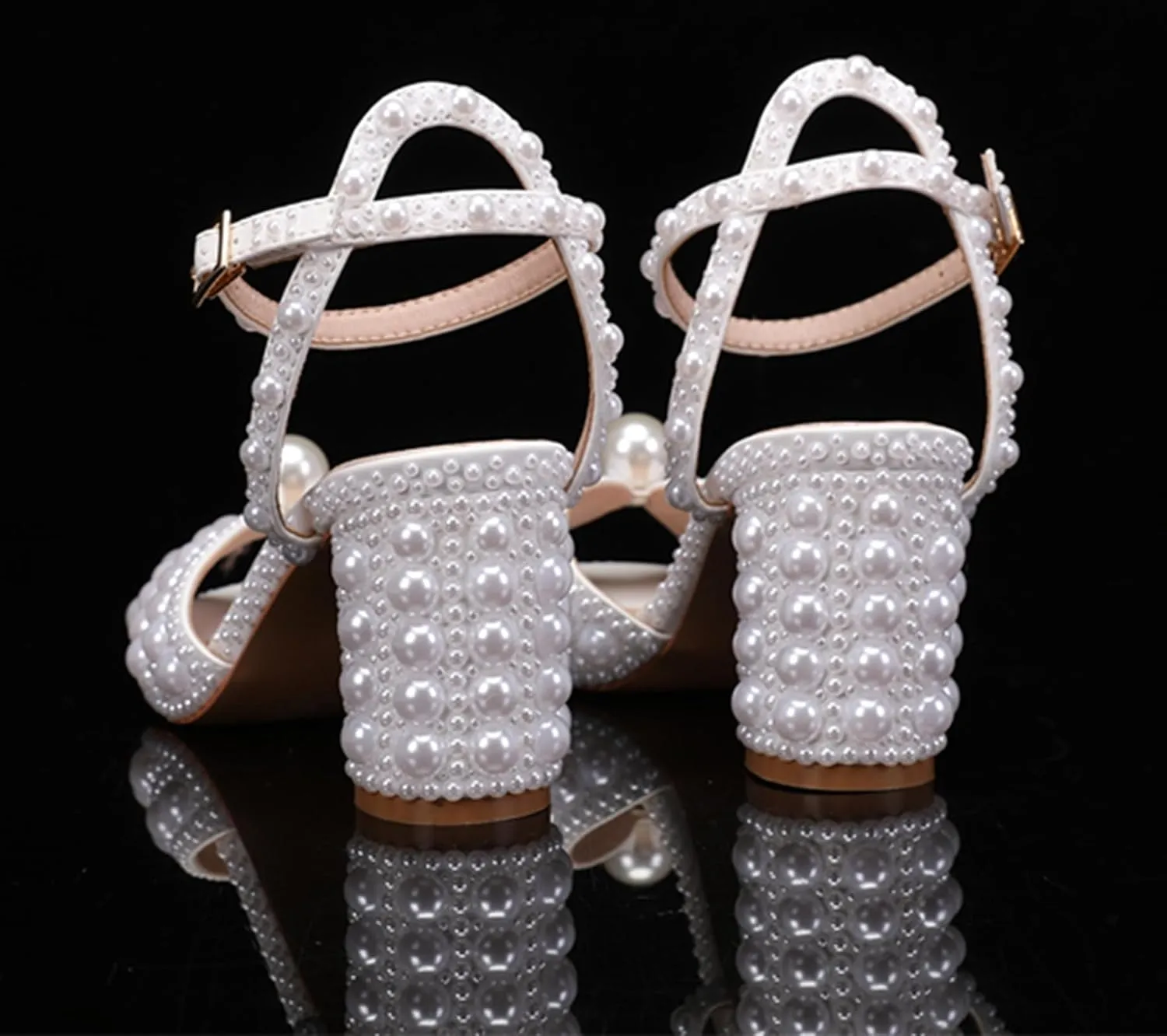 Minishion Stiletto High Heel Wedding Shoes for Women Slingback Sexy Formal Evening Prom Sandals with Pearls Decoration