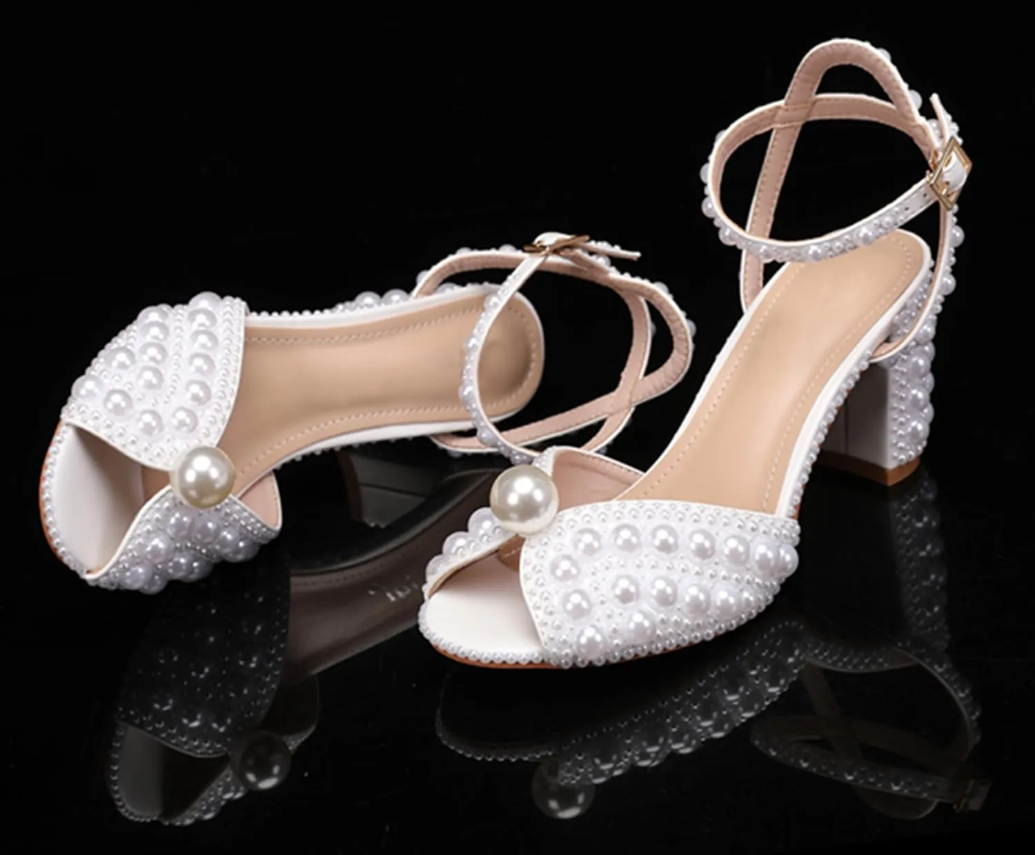 Minishion Stiletto High Heel Wedding Shoes for Women Slingback Sexy Formal Evening Prom Sandals with Pearls Decoration