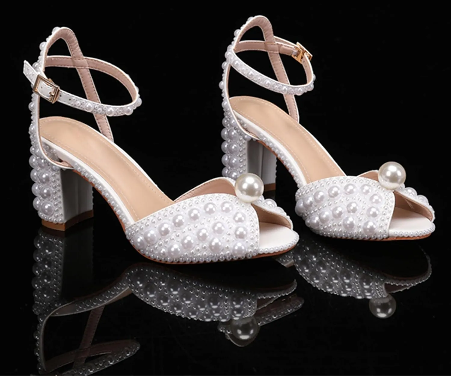 Minishion Stiletto High Heel Wedding Shoes for Women Slingback Sexy Formal Evening Prom Sandals with Pearls Decoration