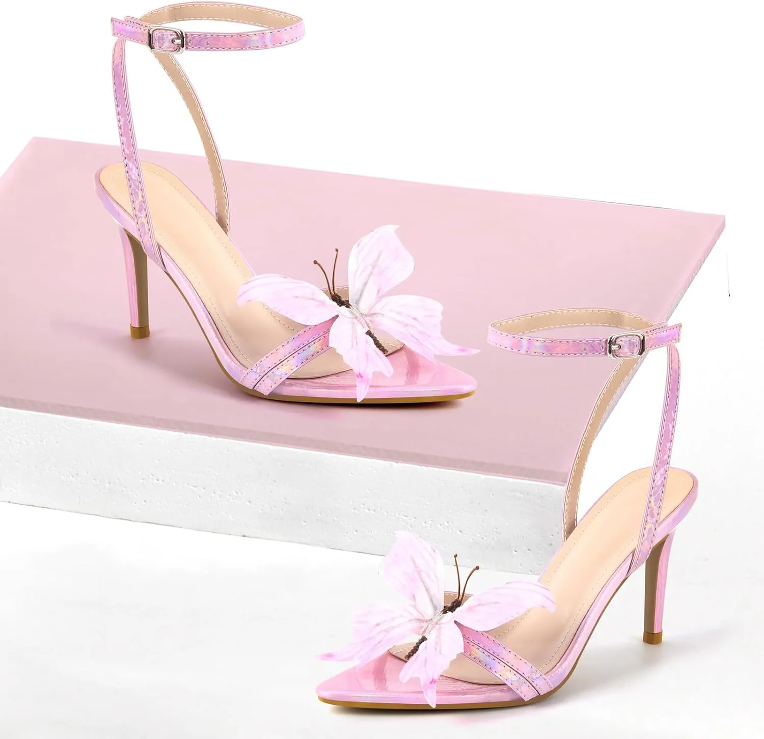 MissHeel Butterfly Heels for Women Ankle Strap High Heels Pointed Toe